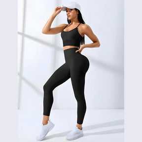 Conjunto leggings feminino 2/pcs sem costura  sutiã esportivo fitness